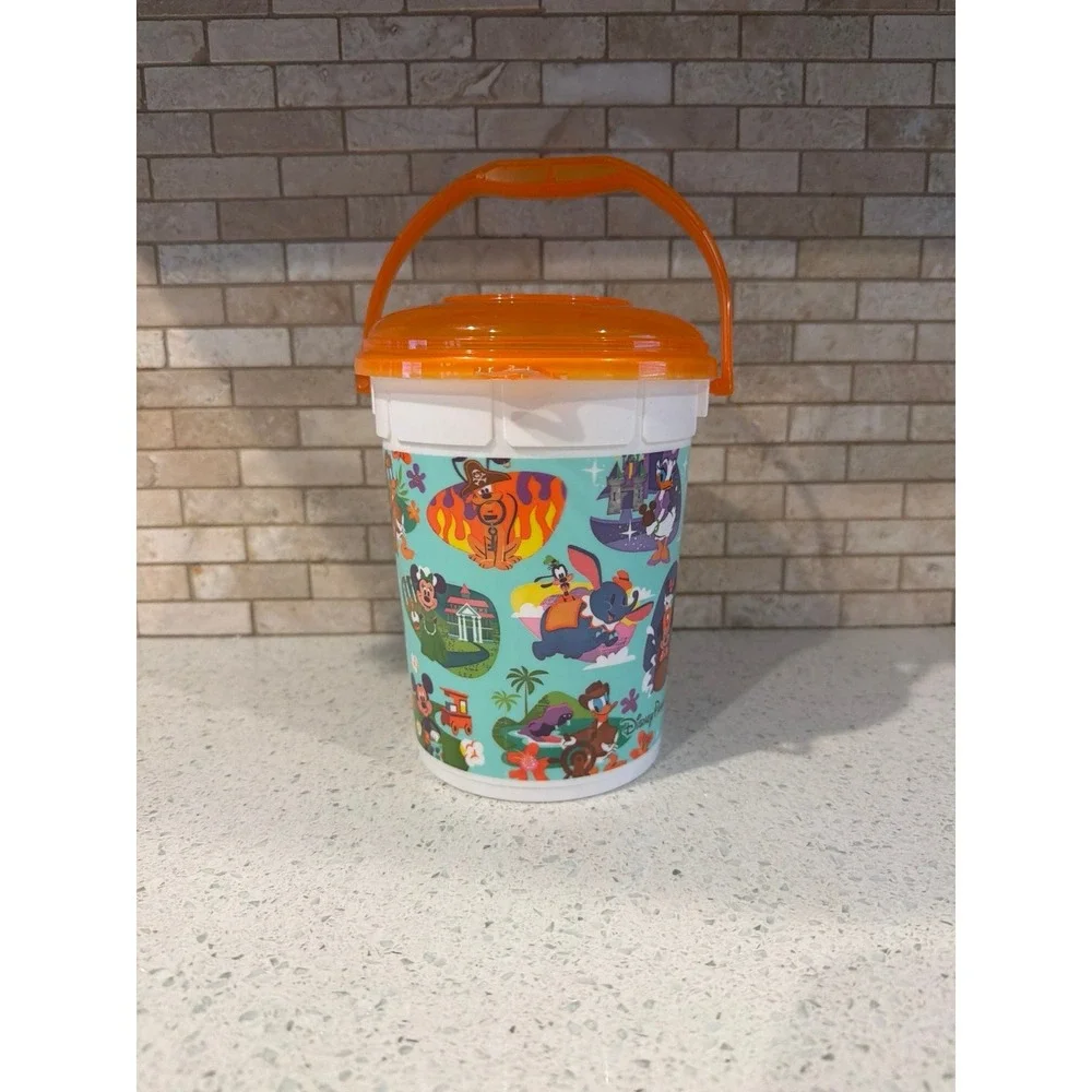Disney Parks Popcorn Bucket Retro‎ Rides Attractions Orange Lid